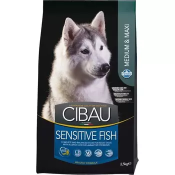 Farmina Cibau Sensitive Fish Medium & Maxi - 2,5 кг повседневный супер премиум без курицы для взрослых с рыбой породы крупного размера мешок Импортный корм 1 уп. х 1 шт. х 2.5 кг