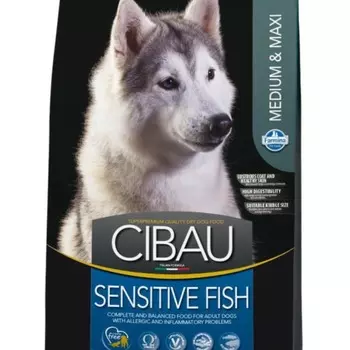 Farmina Cibau Sensitive Fish Medium & Maxi сухой корм для взрослых собак средних и крупных пород с чувствительным пищеварением с рыбой - 12 кг повседневный супер премиум без курицы для взрослых с рыбой породы крупного размера мешок Импортный корм 1 уп. х 1 шт. х 12 кг