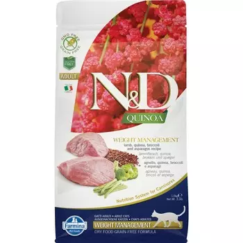 Farmina N&D Quinoa Cat Grain Free Weight Management Lamb сухой беззерновой корм для взрослых кошек для контроля веса с ягненком и киноа - 1,5 кг повседневный супер премиум беззерновые для взрослых с ягненком для всех пород мешок Импортный корм 1 уп. х 1 шт. х 1.5 кг