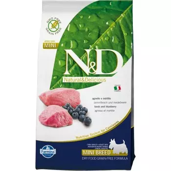 Farmina N&D Dog Lamb & Blueberry Adult Mini - 2,5 кг повседневный супер премиум без курицы для взрослых с ягненком породы мелкого размера мешок Импортный корм 1 уп. х 1 шт. х 2.5 кг