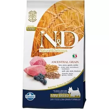 Farmina N&D Low Grain Dog Lamb & Blueberry Adult Mini - 2,5 кг повседневный супер премиум без курицы для взрослых с ягненком породы мелкого размера мешок Сербия 1 уп. х 1 шт. х 2.5 кг