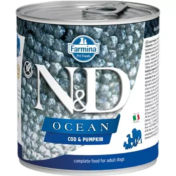 Farmina N&D Ocean Dog влажный корм для взрослых собак с треской и тыквой - 285 г (6 шт в уп) повседневный супер премиум для взрослых с треской для всех пород консервы (в железной банке) Сербия 1 уп. х 6 шт. х 1.71 кг