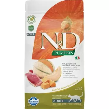 Farmina N&D Pumpkin Cat Grain Free Duck сухой беззерновой корм для взрослых кошек с тыквой, уткой и дыней - 1,5 кг повседневный супер премиум беззерновые для взрослых с уткой мешок Импортный корм 1 уп. х 1 шт. х 1.5 кг