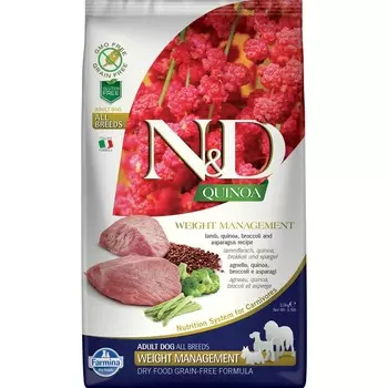 Farmina N&D Quinoa Dog Grain Free Weight Management сухой беззерновой корм для взрослых собак для контроля веса с ягненком и киноа - 2,5 кг повседневный супер премиум беззерновые для взрослых с ягненком для всех пород мешок Импортный корм 1 уп. х 1 шт. х 2.5 кг