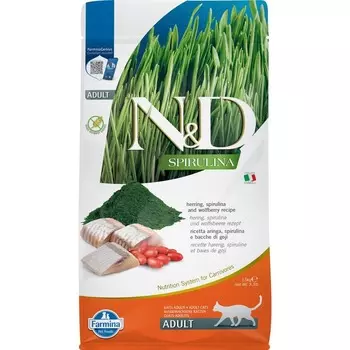 Farmina N&D Spirulina Adult для кошек, с селедью и ягодами годжи - 1,5 кг супер премиум низкозерновые для взрослых с ягодами для всех пород Импортный корм 1 уп. х 1 шт. х 1.5 кг