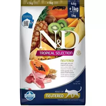 Farmina Tropical Selection Neutered Adult Тропикал Селекшн Эдалт для стерилизованных кошек, с ягнёнком - 5 кг супер премиум низкозерновые для взрослых с ягненком для всех пород Импортный корм 1 уп. х 1 шт. х 5 кг