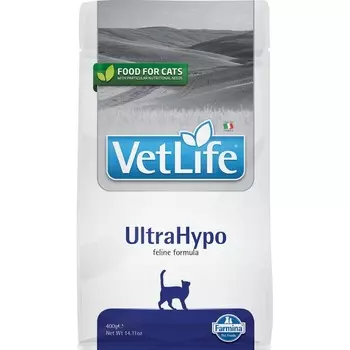 Farmina Vet Life Cat Ultrahypo сухой корм для взрослых кошек при пищевой аллергии - 400 г диетические супер премиум монобелковый для взрослых с сельдью мешок Импортный корм 1 уп. х 1 шт. х 0.4 кг