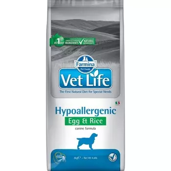 Farmina Vet Life Natural Diet Dog Hypoallergenic Egg & Rice - 2 кг диетические супер премиум для взрослых с яйцом для всех пород мешок Импортный корм 1 уп. х 1 шт. х 2 кг