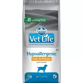 Farmina Vet Life Natural Diet Dog Hypoallergenic Fish & Potato - 2 кг диетические супер премиум без курицы для взрослых с рыбой для всех пород мешок Импортный корм 1 уп. х 1 шт. х 2 кг