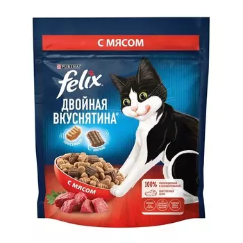 Felix Двойная Вкуснятина для кошек, с мясом - 0,200 кг повседневный премиум для взрослых с мясом мешок Российский корм 1 уп. х 1 шт. х 0.2 кг