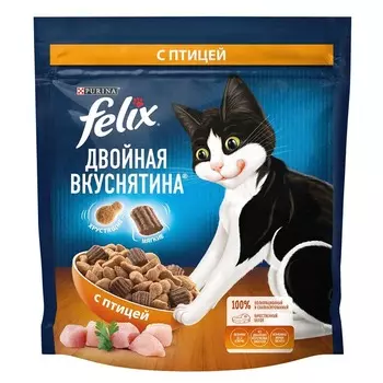 Felix Двойная Вкуснятина для взрослых кошек, с птицей - 600 г повседневный премиум для взрослых с птицей мешок Российский корм 1 уп. х 1 шт. х 0.6 кг
