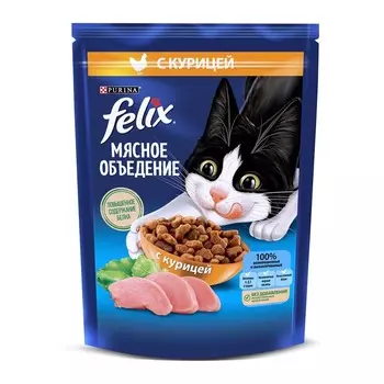 Felix Мясное объедение для кошек, с курицей - 200 г повседневный эконом для взрослых с курицей мешок Российский корм 1 уп. х 1 шт. х 0.2 кг