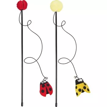 Flamingo игрушка удочка для кошек "Божья коровка с помпоном", цвета в ассортименте для всех возрастов Китай 1 уп. х 1 шт. х 0.031 кг