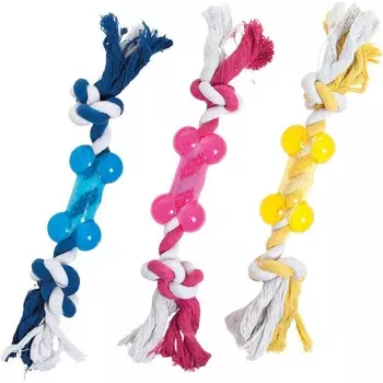 Flamingo игрушка "Верёвка с 2-мя узлами и косточкой", прочная термопластичная резина - канат, 21 см для всех возрастов породы среднего размера Китай 1 уп. х 1 шт. х 0.092 кг