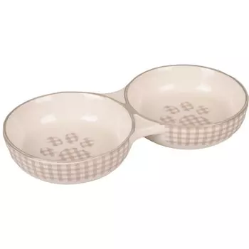 Flamingo миска керамическая для кошек MYLO, двойная, бежевый, белый, 2x11 см, 145 мл для всех возрастов Китай 1 уп. х 1 шт. х 0.38 кг