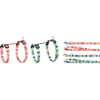 Flamingo шлейка с поводком для кошек AMIRA, нейлон, цвет в ассортим, 20-35см, 10 мм для всех возрастов Китай 1 уп. х 1 шт. х 0.05 кг