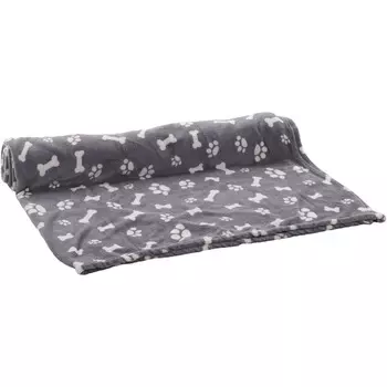 Flamingo Zuma подстилка-плед для кошек и собак, серый с рисунком косточки, лапки, флис - 150 х 200 см для всех возрастов для всех пород Китай 1 уп. х 1 шт. х 0.8 кг