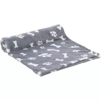 Flamingo Zuma подстилка-плед для кошек и собак, серый с рисунком косточки, лапки, флис - 100 х 150 см для всех возрастов для всех пород Китай 1 уп. х 1 шт. х 0.4 кг