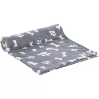 Flamingo Zuma подстилка-плед для кошек и собак, серый с рисунком косточки, лапки, флис - 70 х 100 см для всех возрастов для всех пород Китай 1 уп. х 1 шт. х 0.23 кг