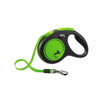 Flexi Neon New M рулетка для собак до 25 кг, лента 5 м, светоотражающая, зеленый неон Германия 1 уп. х 1 шт. х 0.3 кг