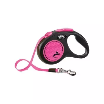 Flexi Neon New S рулетка для собак до 15 кг, лента 5 м, светоотражающая, розовый неон Германия 1 уп. х 1 шт. х 0.2 кг