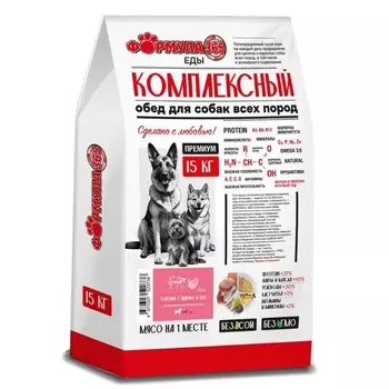 Формула 365 сухой корм для собак крупных пород «Комплексный обед», с телятиной, с индейкой и рисом - 15 кг премиум для взрослых с индейкой породы крупного размера мешок Россия 1 уп. х 1 шт. х 15 кг