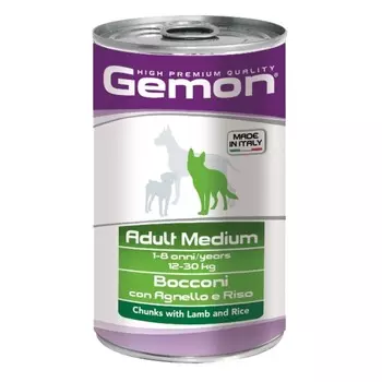 Gemon Dog Medium полнорационный влажный корм для собак средних пород, с ягненком и рисом, кусочки в соусе, в консервах - 1250 г повседневный премиум для взрослых с ягненком породы среднего размера консервы (в железной банке) Импортный корм 1 уп. х 12 шт. х 15 кг