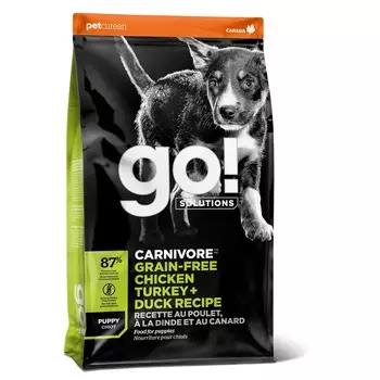 GO! Carnivore GF Chicken,Turkey + Duck Puppy сухой корм для щенков, беззерновой, 4 вида мяса: индейка, курица, лосось, утка - 1,59 кг повседневный супер премиум беззерновые для щенков с индейкой для всех пород мешок Канада 1 уп. х 1 шт. х 1.59 кг