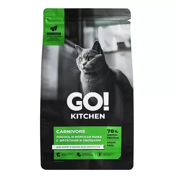 Go Kitchen сухой корм для котят и кошек всех возрастов, беззерновой, с лососем и морской рыбой - 3,63 кг холистик беззерновые для всех возрастов с рыбой для всех пород мешок Российский корм 1 уп. х 1 шт. х 3.63 кг