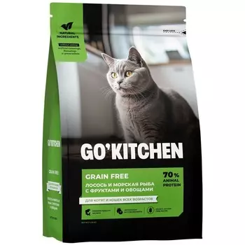 Go Kitchen сухой корм для котят и кошек всех возрастов, беззерновой, с лососем и морской рыбой - 1,36 кг холистик беззерновые для всех возрастов с лососем для всех пород мешок Российский корм 1 уп. х 1 шт. х 1.36 кг