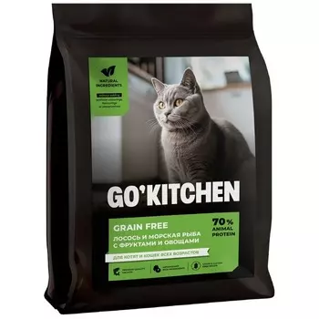 Go Kitchen сухой корм для котят и кошек всех возрастов, беззерновой, с лососем и морской рыбой - 7,26 кг холистик беззерновые для всех возрастов с лососем для всех пород мешок Российский корм 1 уп. х 1 шт. х 7.26 кг