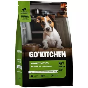 Go Kitchen сухой корм для щенков и собак всех возрастов, беззерновой, с индейкой сухой корм для чувствительного пищеварения - 5,44 кг холистик беззерновые для всех возрастов с индейкой для всех пород мешок Российский корм 1 уп. х 1 шт. х 5.44 кг