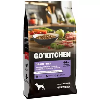 Go Kitchen сухой корм для взрослых собак всех пород, беззерновой, с курицей, индейкой, лососем и уткой - 5,44 кг холистик беззерновые для всех возрастов с индейкой для всех пород мешок Российский корм 1 уп. х 1 шт. х 5.44 кг