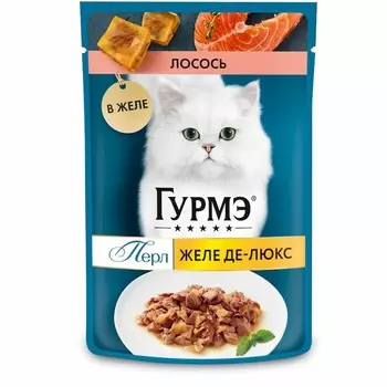 Gourmet Желе Де-Люкс влажный корм для кошек, с лососем в роскошном желе, в паучах - 75 г повседневный супер премиум для взрослых с лососем для всех пород паучи Российский корм 1 уп. х 26 шт. х 1.95 кг