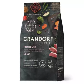 Grandorf Fresh Cat Adult Duck & Sweet Potato Сухой корм беззерновой с живыми пробиотиками для кошек с УТКОЙ и бататом - 400 г холистик беззерновые для взрослых с уткой для всех пород мешок Импортный корм 1 уп. х 1 шт. х 0.4 кг