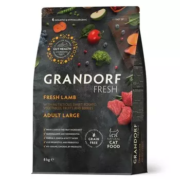 Grandorf Fresh Cat Large сухой корм для кошек крупного размера, с ЯГНЕНКОМ и ИНДЕЙКОЙ - 8 кг холистик для взрослых с индейкой породы крупного размера мешок Бельгия 1 уп. х 1 шт. х 8 кг