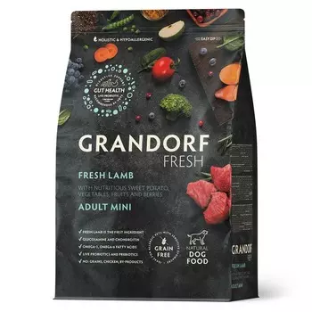 Grandorf Fresh Grain Free Dog Adult Mini Lamb & Sweet Potato Сухой корм беззерновой с живыми пробиотиками для взрослых собак маленьких пород с ЯГНЕНКОМ и бататом - 1 кг холистик беззерновые для взрослых с ягненком миниатюрные породы мешок Импортный корм 1 уп. х 1 шт. х 1 кг