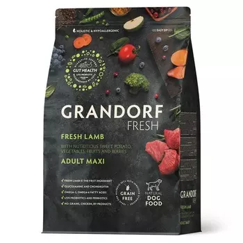 Grandorf Fresh Grain Free Dog Adult Maxi Lamb & Sweet Potato Сухой корм беззерновой с живыми пробиотиками для взрослых собак крупных пород с ЯГНЕНКОМ и бататом холистик беззерновые для взрослых с ягненком породы крупного размера мешок Импортный корм 1 уп. х 1 шт. х 10 кг