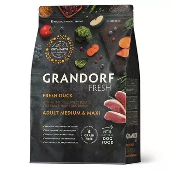 Grandorf Fresh Grain Free Dog Adult Medium & Maxi Duck & Sweet Potato Сухой корм беззерновой с живыми пробиотиками для взрослых собак средних и крупных пород с УТКОЙ и бататом холистик беззерновые для взрослых с уткой для всех пород мешок Импортный корм 1 уп. х 1 шт. х 10 кг