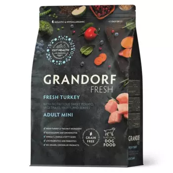Grandorf Fresh Grain Free Dog Adult Mini Turkey & Sweet Potato Сухой корм беззерновой с живыми пробиотиками для взрослых собак маленьких пород с ИНДЕЙКОЙ и бататом холистик беззерновые для взрослых с индейкой миниатюрные породы мешок Импортный корм 1 уп. х 1 шт. х 3 кг