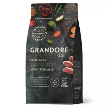 Grandorf Fresh Grain Free Dog Adult Mini Duck & Sweet Potato Сухой корм беззерновой с живыми пробиотиками для стерилизованных и пожилых кошек с УТКОЙ и бататом холистик беззерновые для взрослых с уткой для всех пород мешок Импортный корм 1 уп. х 1 шт. х 2 кг