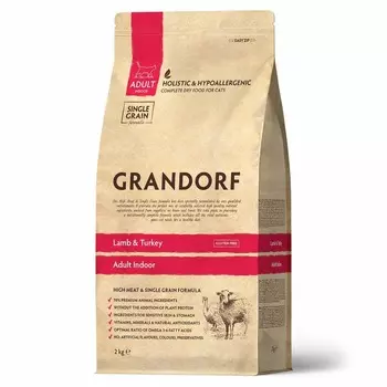 Grandorf Indoor сухой корм для домашних кошек, с нормальной активностью, с ЯГНЕНКОМ и ИНДЕЙКОЙ повседневный холистик для взрослых с индейкой для всех пород мешок Импортный корм 1 уп. х 1 шт. х 2 кг