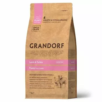 Grandorf сухой корм для щенков всех пород с ЯГНЕНКОМ и ИНДЕЙКОЙ - 1 кг повседневный холистик для щенков с индейкой для всех пород мешок Импортный корм 1 уп. х 1 шт. х 1 кг