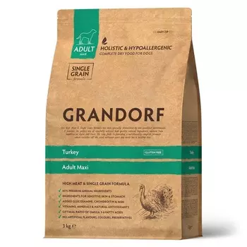 Grandorf Turkey & Brown Rice Adult Large Breeds сухой корм для взрослых собак крупных пород, с ИНДЕЙКОЙ и рисом - 3 кг повседневный холистик холистики для взрослых с индейкой породы крупного размера мешок Импортный корм 1 уп. х 1 шт. х 3 кг