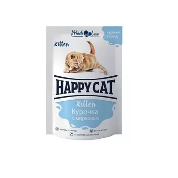 Happy Cat влажный корм для котят, с КУРИЦЕЙ и морковью, в соусе, в паучах - 85 г повседневный супер премиум для взрослых с курицей паучи Российский корм 1 уп. х 24 шт. х 2.04 кг