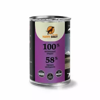 Happy Daily для собак, с МЯСОМ, кусочки в соусе, в консервах - 970 г повседневный супер премиум для взрослых с мясом для всех пород консервы (в железной банке) Российский корм 1 уп. х 6 шт. х 5.82 кг