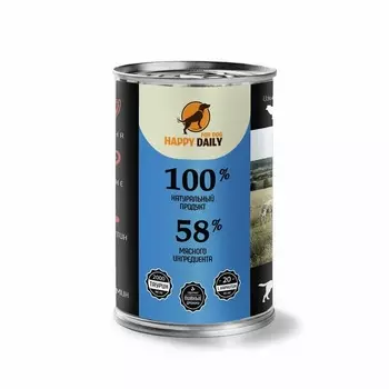 Happy Daily для собак, с ЯГНЕНКОМ, кусочки в соусе, в консервах - 970 г повседневный супер премиум для взрослых с ягненком для всех пород консервы (в железной банке) Российский корм 1 уп. х 6 шт. х 5.82 кг