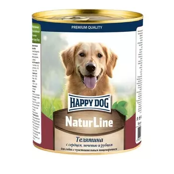 Happy Dog Natur Line консервы для взрослых собак с чувствительным пищеварением с телятиной, сердцем, печенью и рубцом - 970 гр х 12 шт повседневный супер премиум для взрослых с печенью для всех пород консервы (в железной банке) Российский корм 1 уп. х 12 шт. х 11.64 кг
