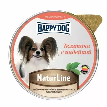 Happy Dog Natur Line полнорационный влажный корм для собак и щенков, паштет с телятиной и индейкой, в ламистерах - 125 г повседневный супер премиум для щенков с индейкой для всех пород паштет и ламистеры Российский корм 1 уп. х 10 шт. х 1.25 кг