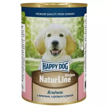 Happy Dog Natur Line полнорационный влажный корм для щенков, фарш из ягненка, печени, сердца и риса, в консервах - 410 г повседневный супер премиум для щенков с печенью для всех пород консервы (в железной банке) Российский корм 1 уп. х 20 шт. х 8.2 кг